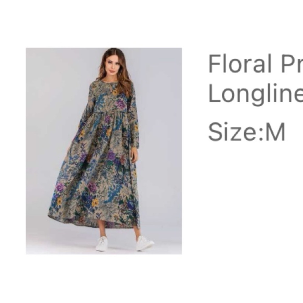Women’s Floral Print Hidden Pocket Longline Dress
